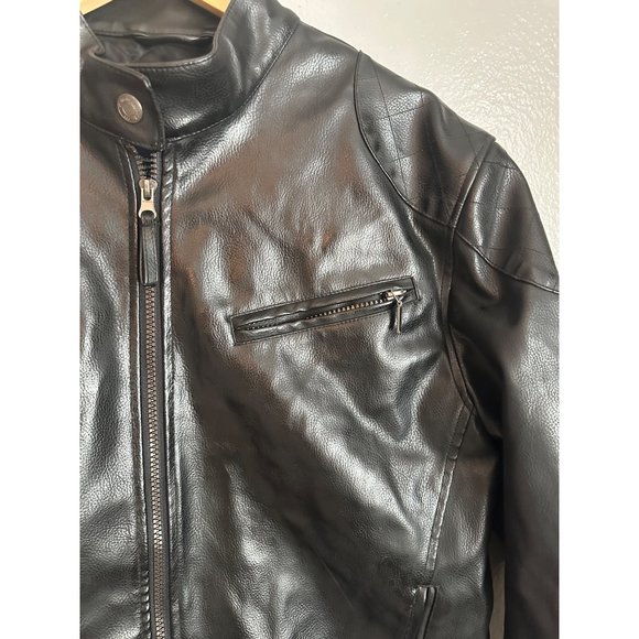 VTG US Polo Assn Leather Racer Motorcycle Jacket mens M Black - Picture 3 of 7